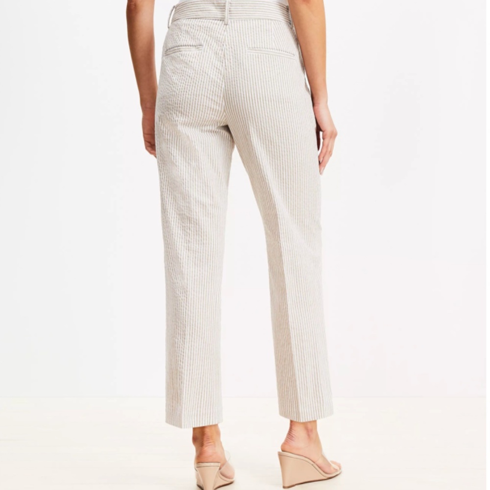 INC ribbon waist tan white pinstriped cropped capri pants size 8